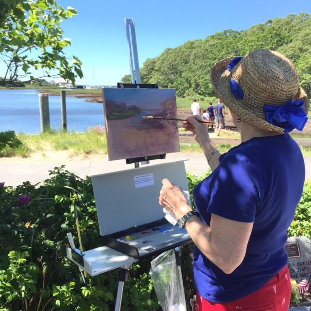 Chris Banks painting en plein air at Saqutucket Harbor