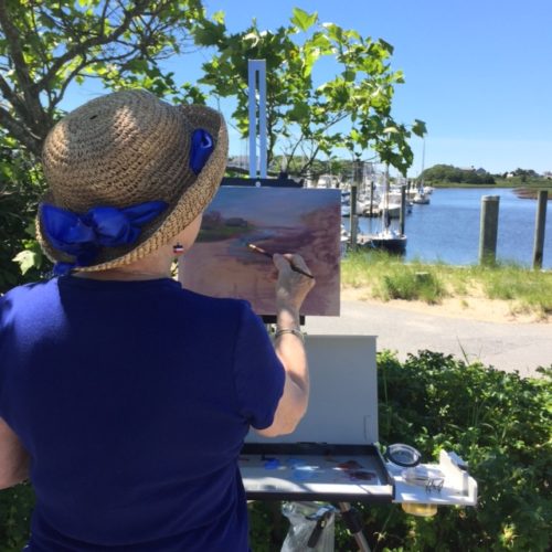 Chris Banks painting en plein air at Saquatucket Harbor