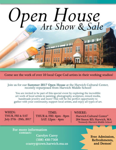 A flyer for the open house art show and sale.