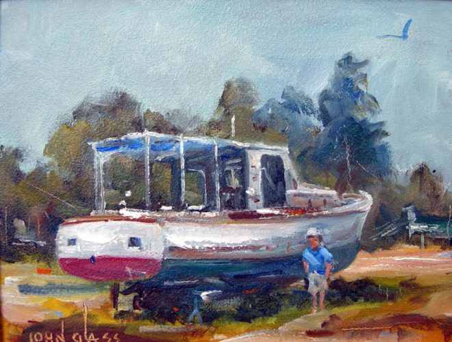 A painting of a boat.