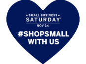 A small business saturday heart with the words shop small with us.