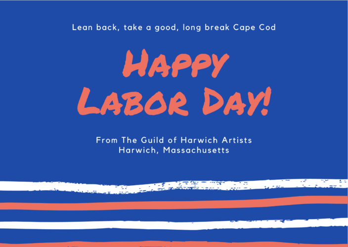 A blue and orange labor day card with the words happy labor day.