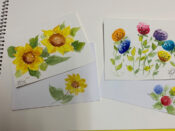 Three watercolor cards with sunflowers on them.