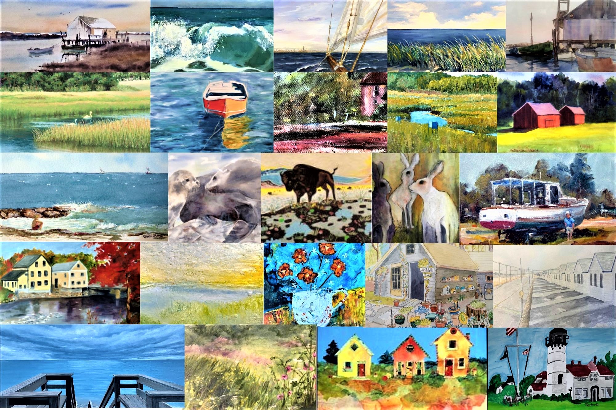 A collage of paintings